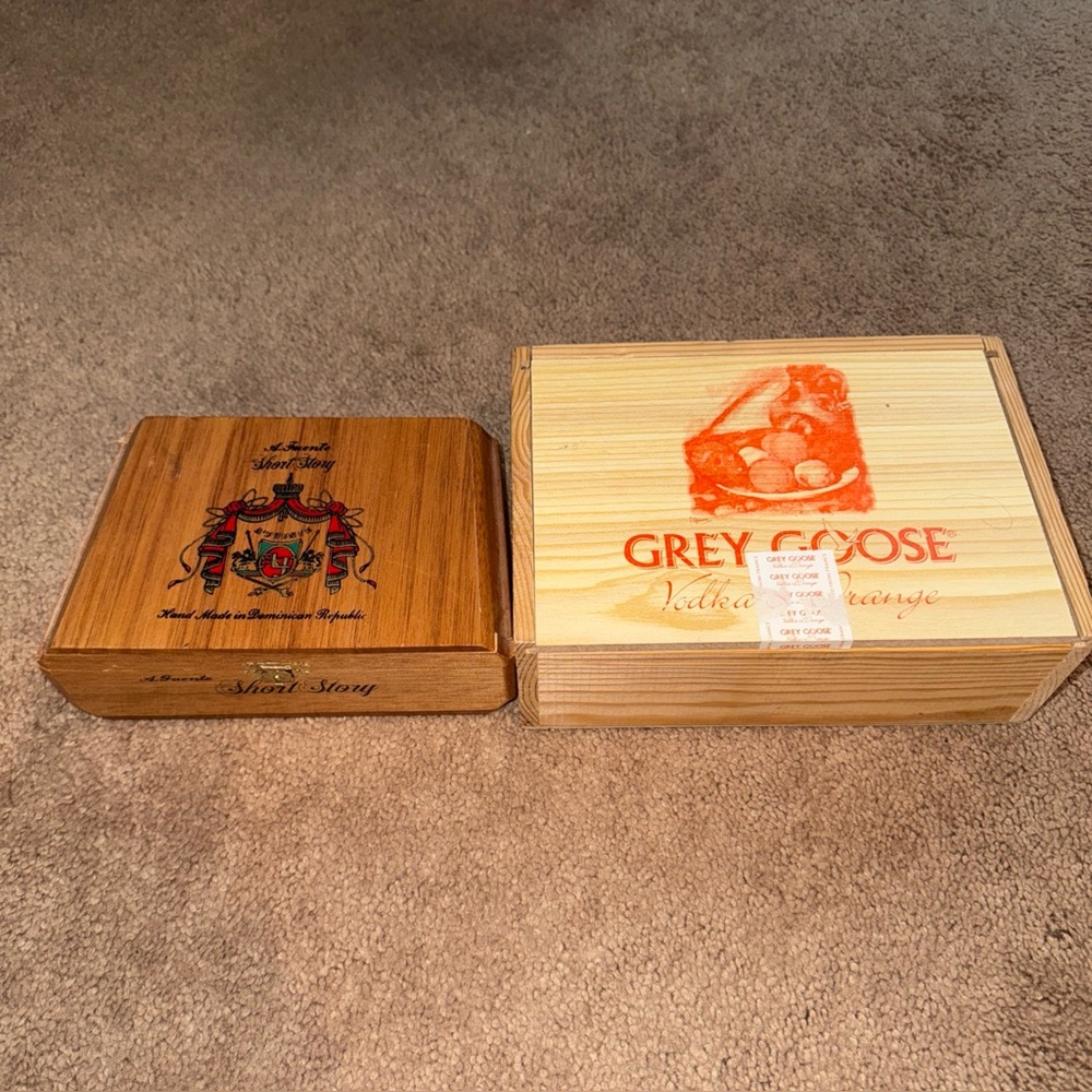 Grey Goose & cigar Wooden Storage Box - Natural Wood
